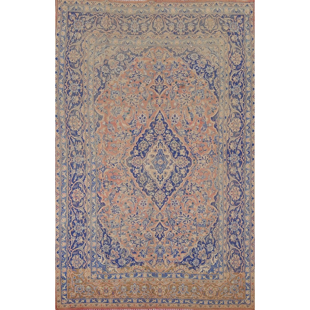 Mashad Vintage Persian Area Rug Hand-Knotted Wool Carpet - 6'6" x 9'8"