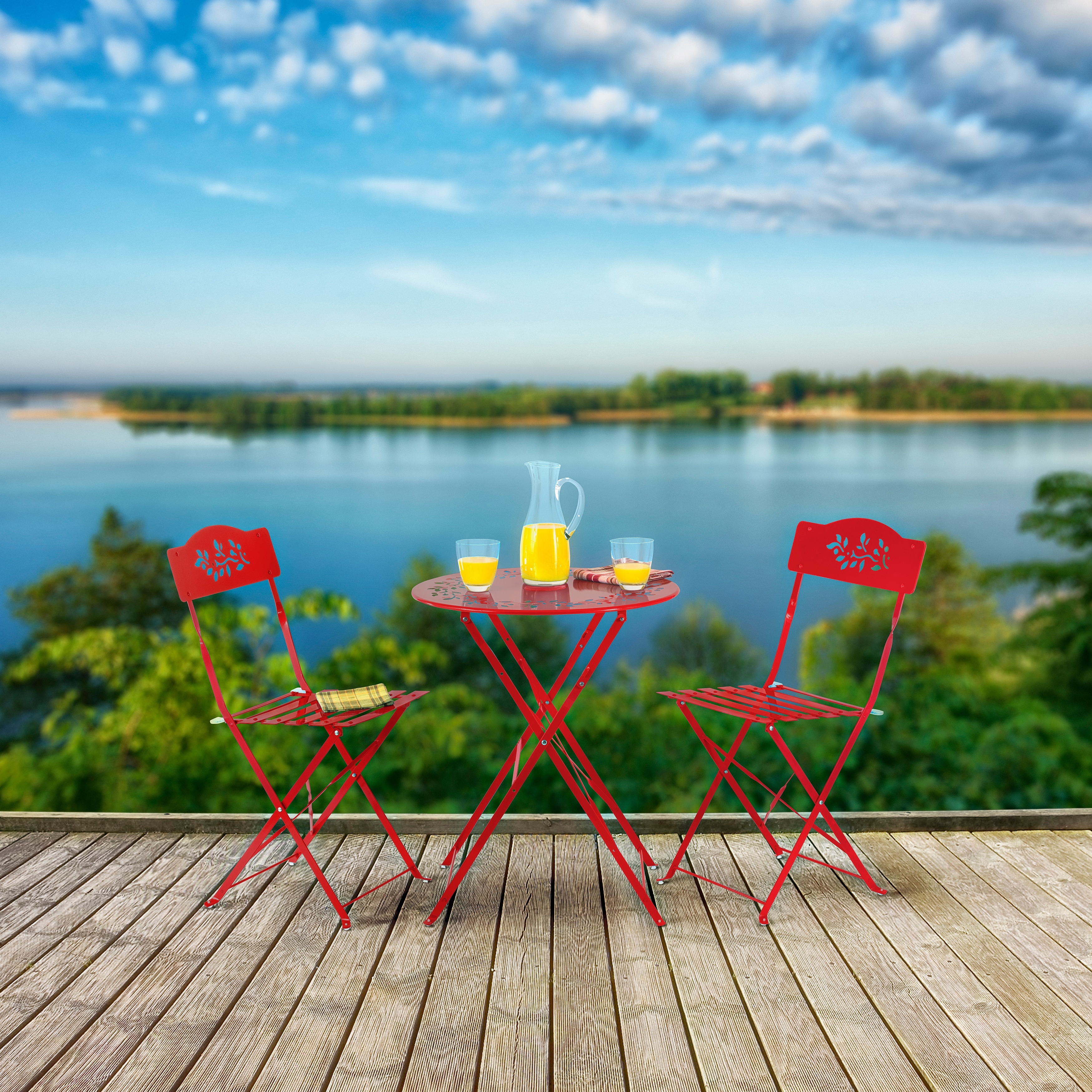 Alpine Corporation Indoor/Outdoor 3-Piece Bistro Set Folding Table and Chairs Patio Seating.