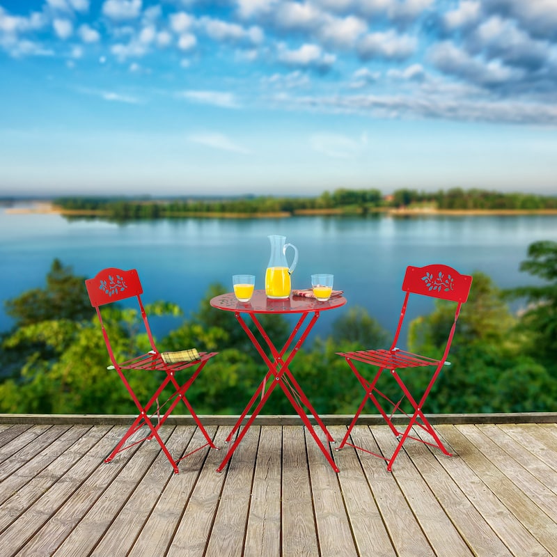 Alpine Corporation Indoor/Outdoor 3-Piece Bistro Set Folding Table and Chairs Patio Seating.