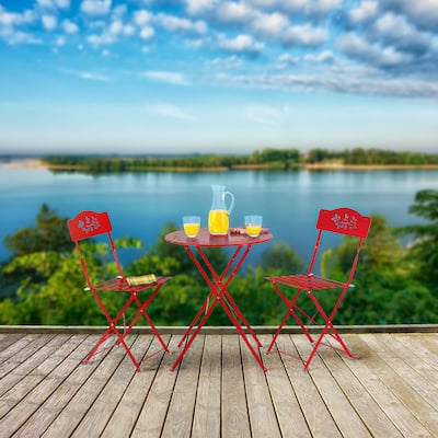 Alpine Corporation Indoor/Outdoor 3-Piece Bistro Set Folding Table and Chairs Patio Seating