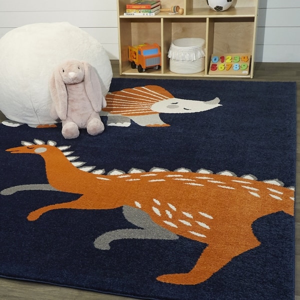 slide 2 of 5, Mod-Tod Dina Dinosaurs Kids Area Rug 3'11" x 5'7" - Navy - Rectangle