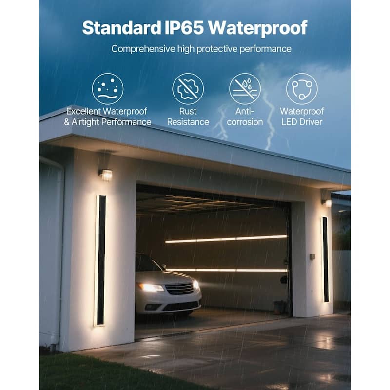 47 Inch 2 PCS Outdoor LED Wall Lights with IP65 Waterproof Sconce and Remote Adjustable 2700K-6000K - 47.2 x 4.7 x 1.8 in