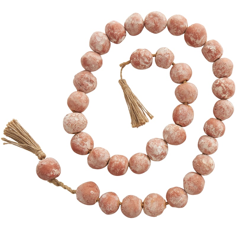 Ceramic Handmade Round Intricately Shaped Large Distressed Beaded Garland with Tassel