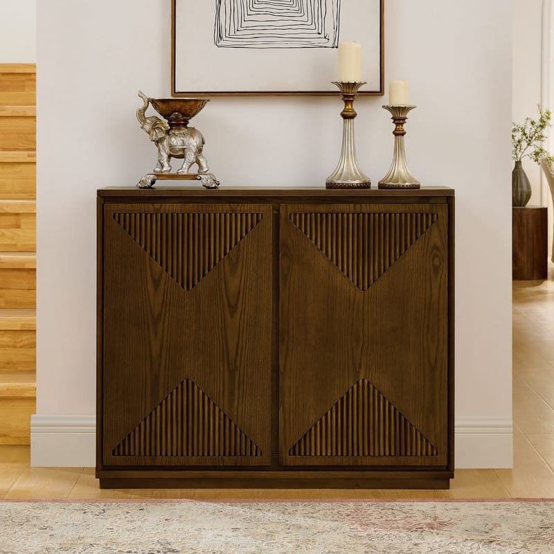 Mid Century Modern Narrow Buffet Cabinet with Storage, Side Cabinetfor Living Room or Entryway Organization - Brown