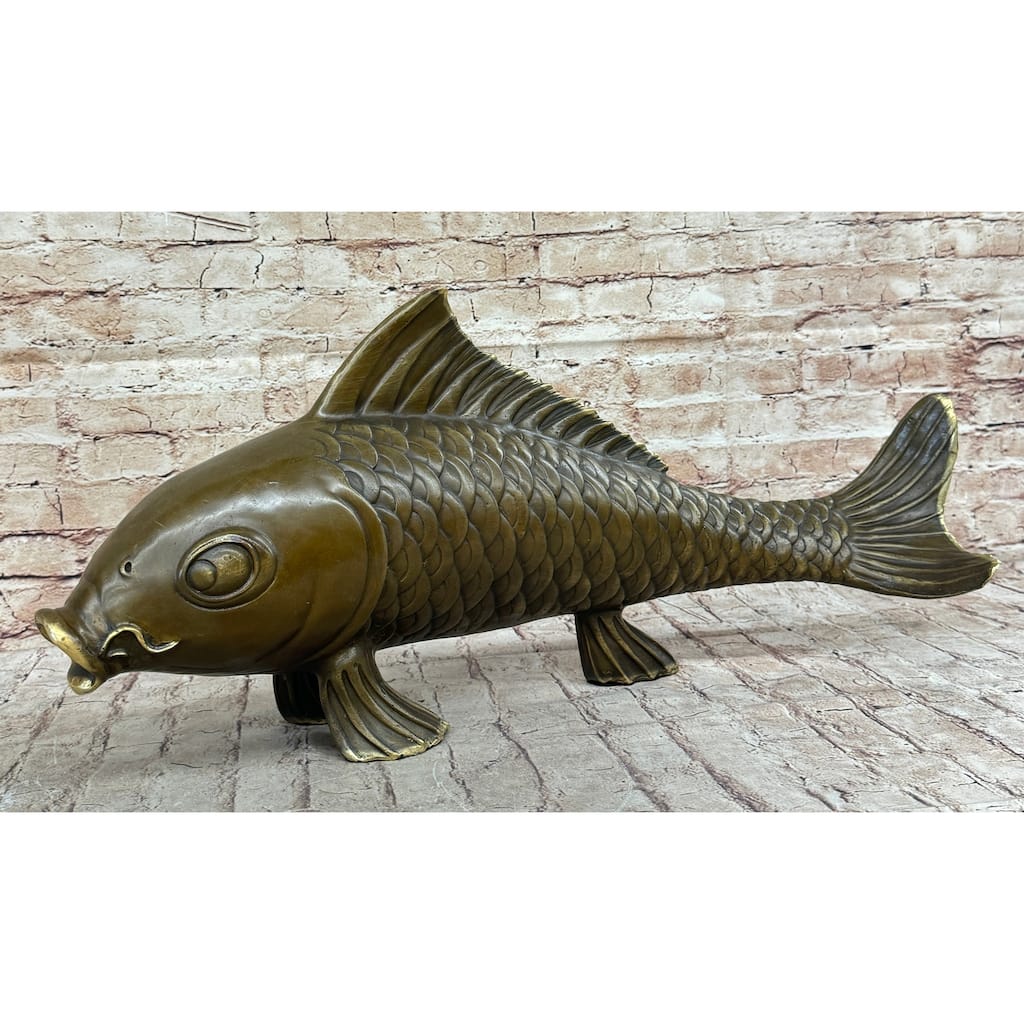 Hot Cast Bronze Metal Koi Carp Chinese Fish Sculpture Figure Signed Original Art