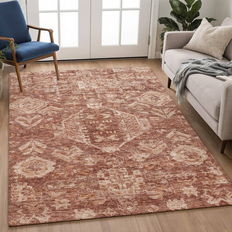 Machine Washable Indoor/ Outdoor Boho Traditional Chantille Rug
