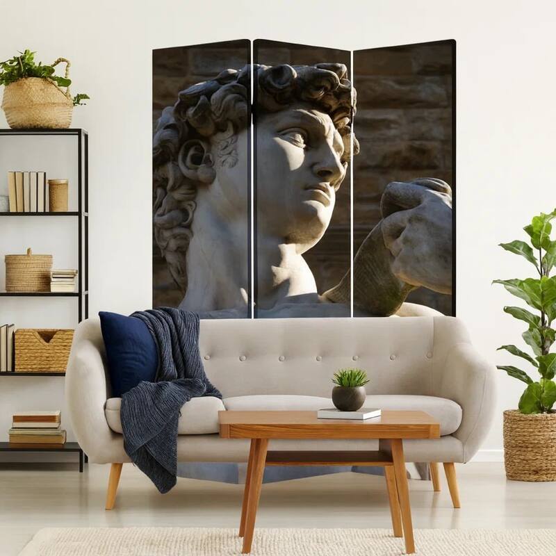 Brar 71 Inch 3 Panel Canvas Screen, Michelangelos David Print, Multicolor