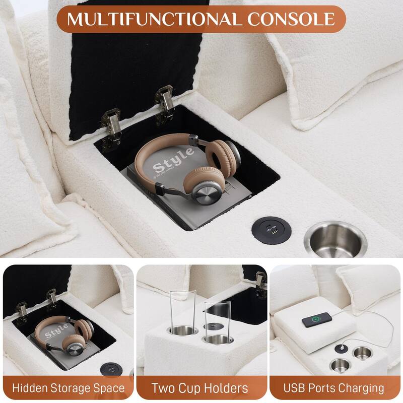 U-shaped Sectional Sofa Chenille Fabric Doudle Layer Cushion with USB Central Console