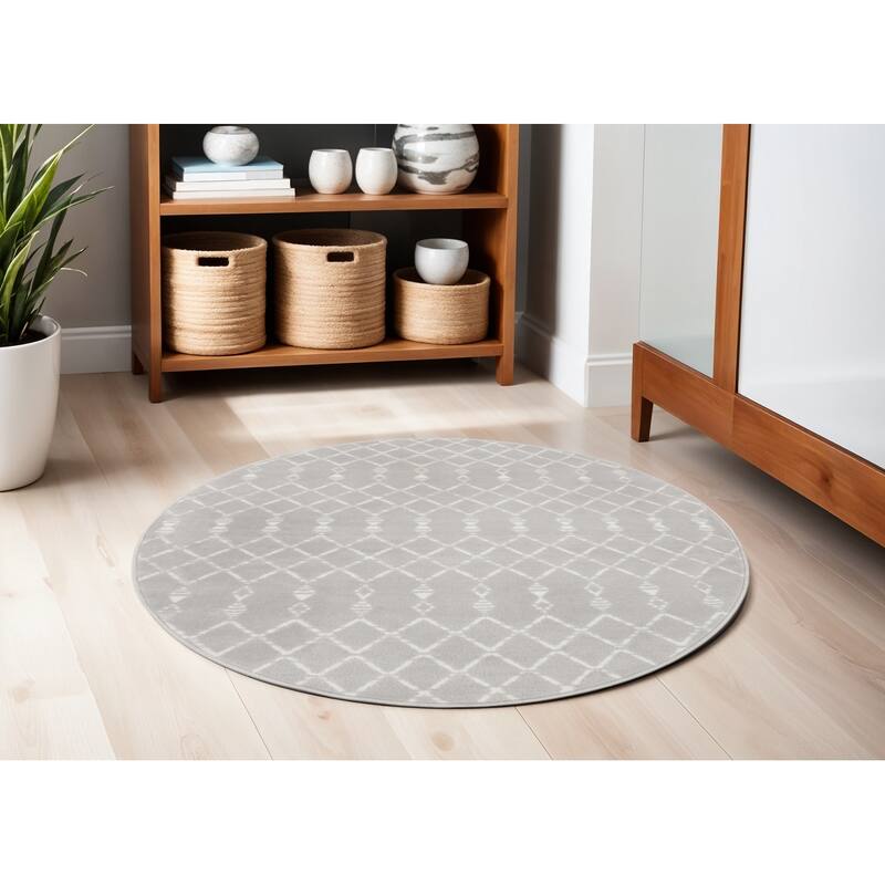 Gopez Power Loomed Geometric Modern Stain Resistant Area Rug By HomeRoots - 60' X '60' X '0.39 - 60' X '60' X '0.39 - Lavender/Ivory - Round