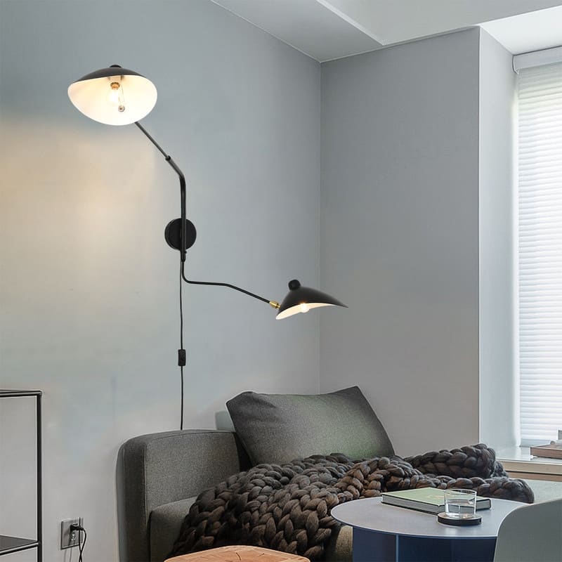 Modern Swing Arm Wall Sconce 2-Light, Plug in Black Wall Sconce - 47*25*21.6IN