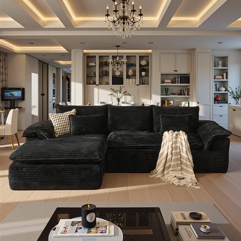 OVIOS L-Shaped Sofa with Dual-Tone Stripe Fabric​ - LeftChaise-Black