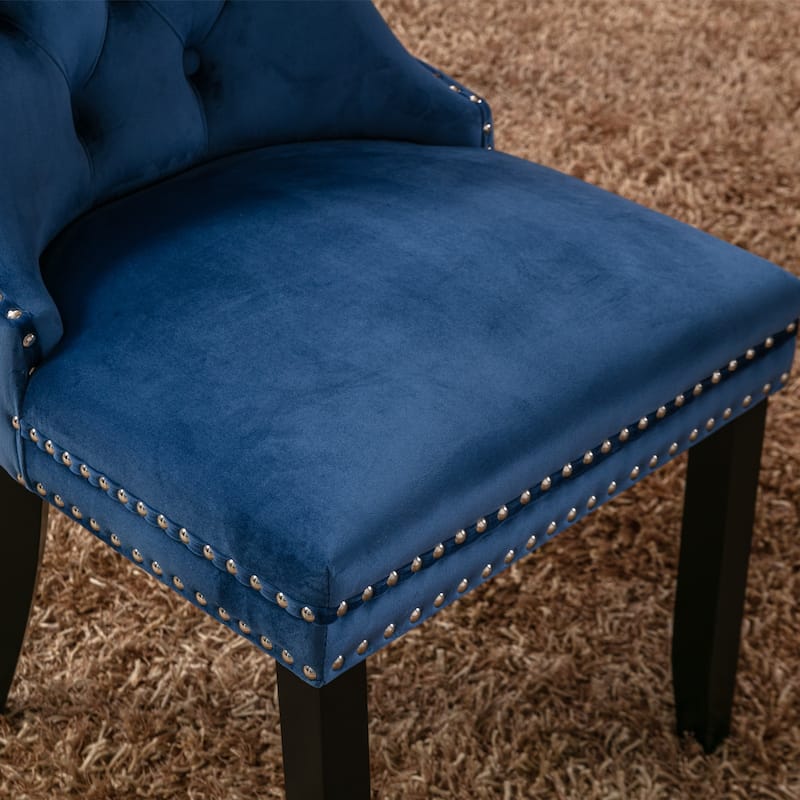 Modern, High-end Tufted Solid Wood Contemporary Velvet Upholstered Dining Chair with Wood Legs Nailhead Trim 2-Pcs Set