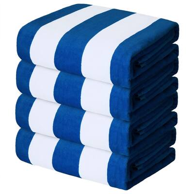 4-Pack Cotton Oversized 35"x70" Cabana Stripe Beach Towels, Super Absorbent Soft Plush Pool Towel, Bath Towel (Ocean Blue)