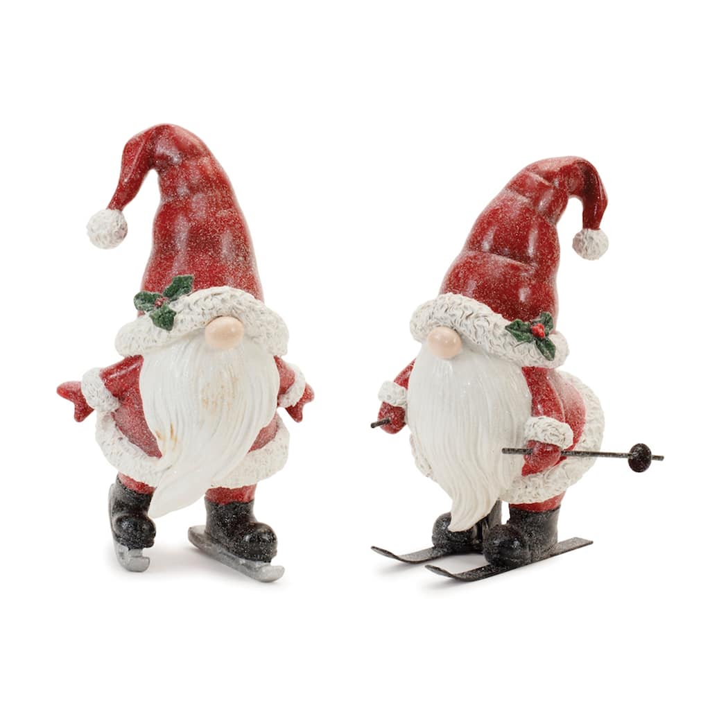 Santa on Skis and Skates Set of 2 Resin Figurines for Holiday Decor - 3.75” x 4.25” x 6.25”