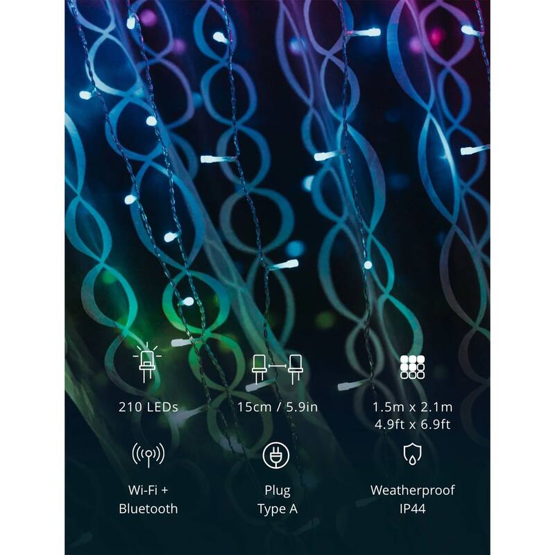 Twinkly Curtain App-Controlled Smart LED Christmas Lights 210 Multicolor + White - 1.6