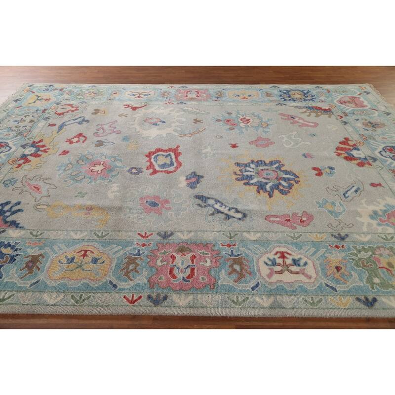 All-Over Oushak Oriental Area Rug Hand-Knotted Wool Carpet - 9'0" x 11'8"
