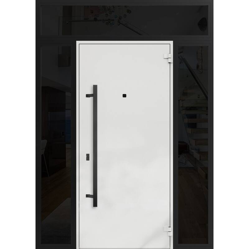 Front Prehung Steel Door 6072 Black Enamel Side and Top Window Sidelite W36+14xH80+16 Lh I Bedroom Door Bathroom Door