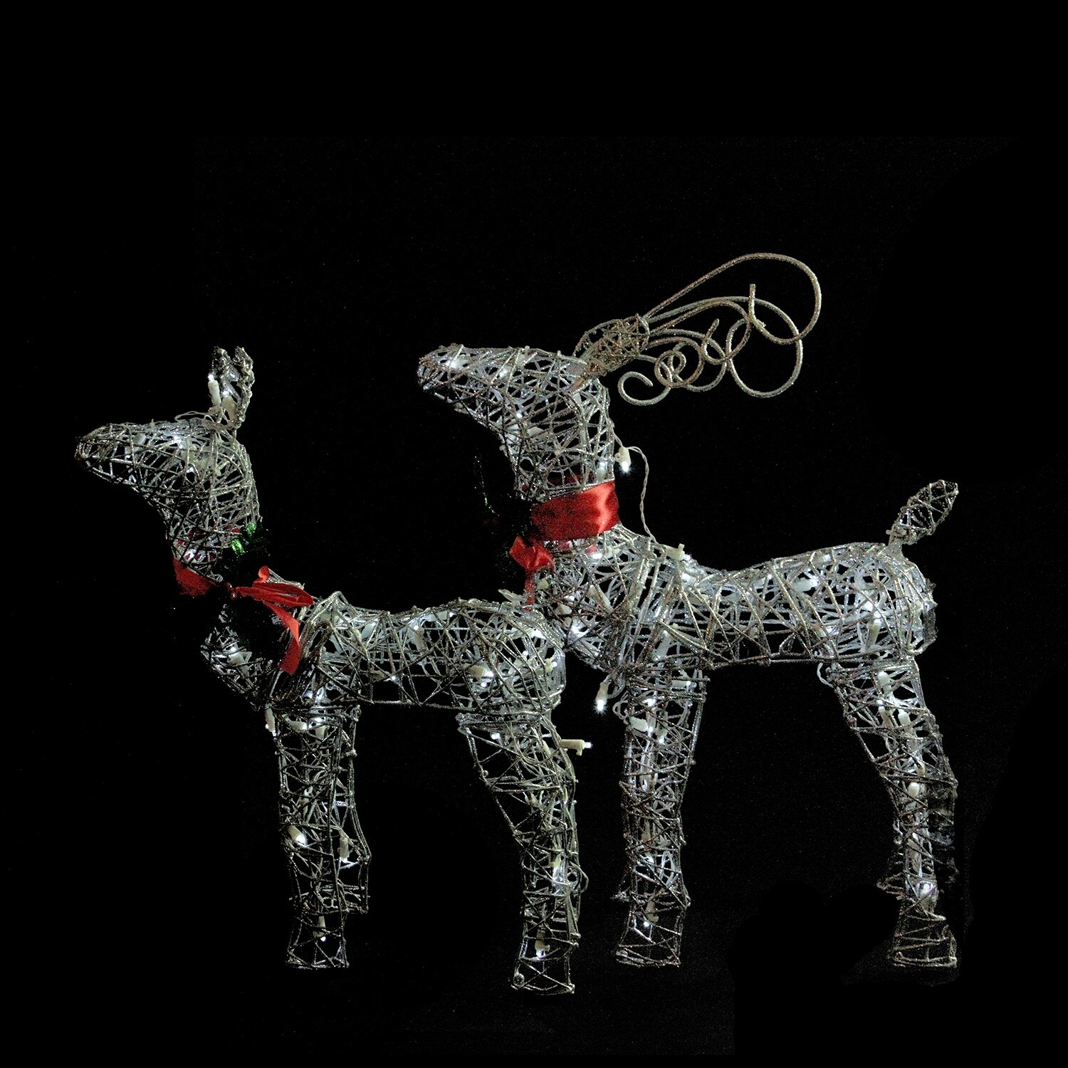 Shop Set Of 2 Led Lighted Silver And Red Glitter Buck And Doe
