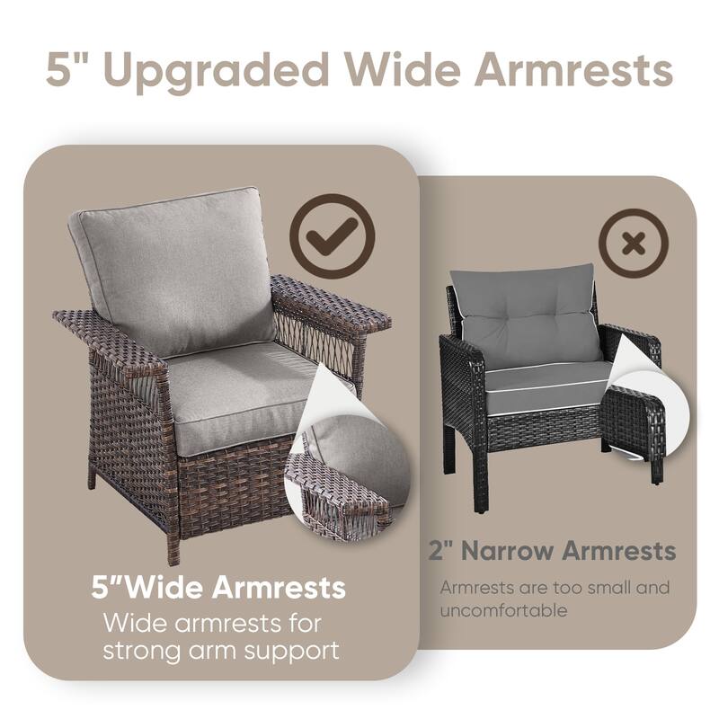 PE Wicker Rattan Outdoor Chair and Ottoman Set - Brown