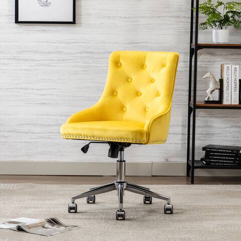 Modern Computer Chair Swivel Height Adjustable Accent Chair with Wheels and Metal Base