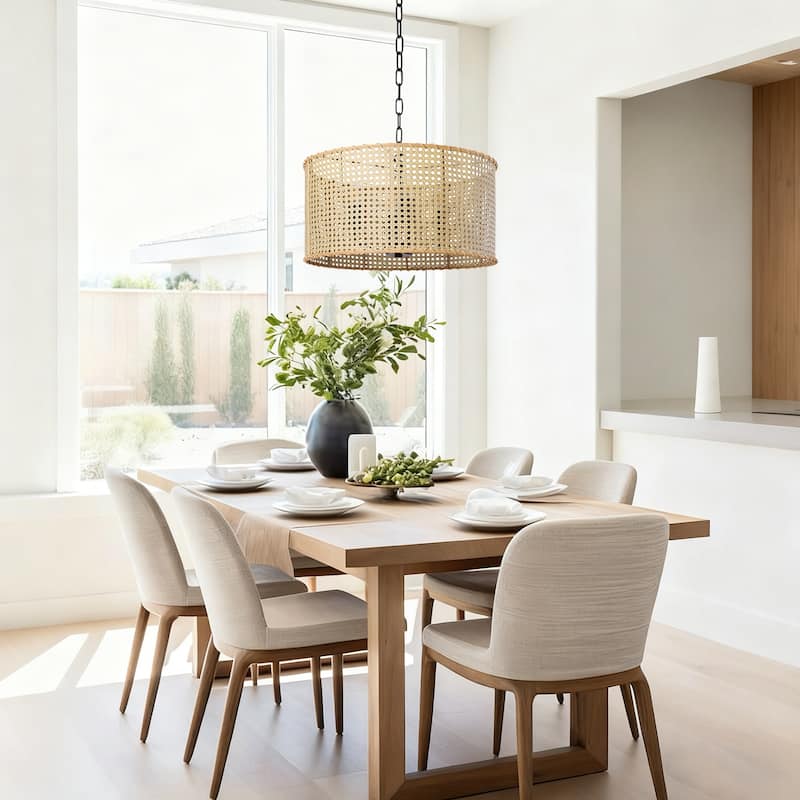 4-Light Dimmable Bohemian Hand Woven Drum Chandelier - 17.7"