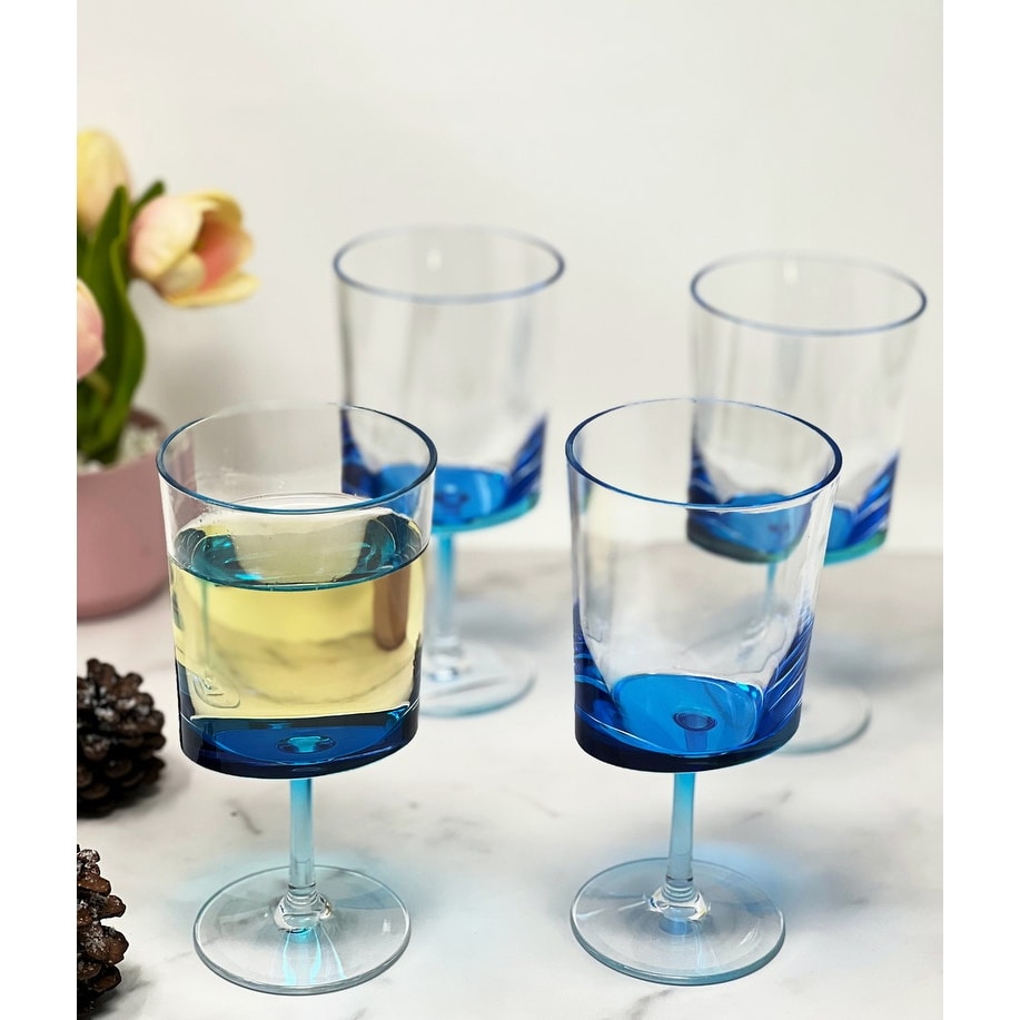 LeadingWare Oval Halo Plastic Wine Glasses Set of 4 (12oz), Acrylic Unbreakable Red White Wine Glass, Size: One size, Blue