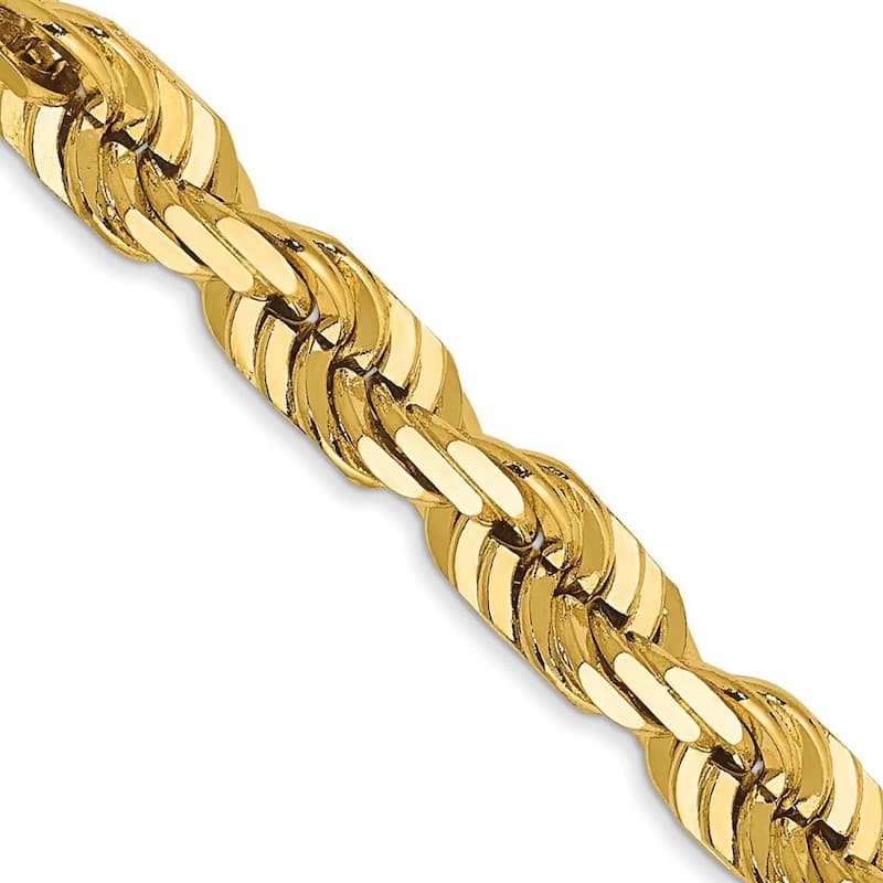 Curata 14k Yellow Gold 5.5mm Diamond-Cut Rope Chain Anklet Bracelet - 9 Inch - Lobster Claw