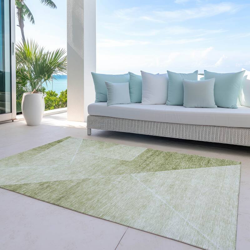 Machine Washable Indoor/ Outdoor Chantille Contemporary Abstract Rug - Sage - 8' x 10'