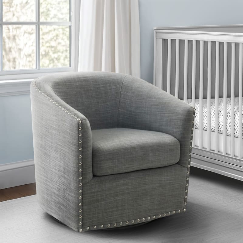 Madison Park Tyler Upholstered Swivel Barrel Chair with Nailheads