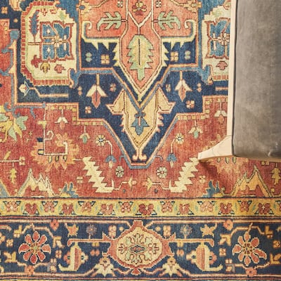 EXQUISITE RUGS Antique Weave Serapi Hand-knotted New Zealand Wool Rust/Blue Area Rug.