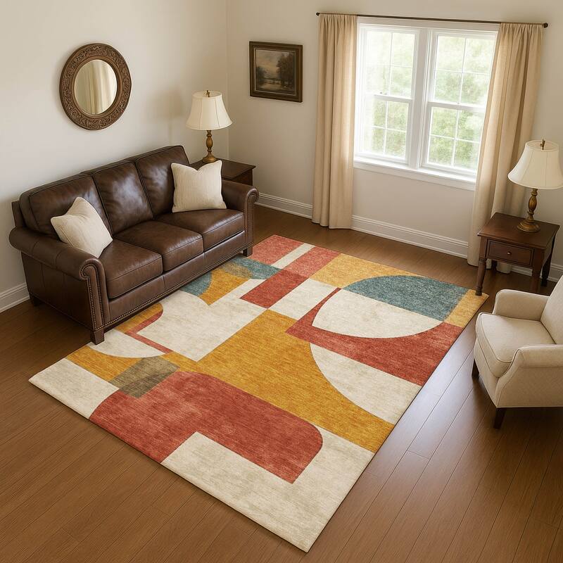 Premium Washable Super Soft Geo Modern Mayfield Rug - Coral - 9' x 12'