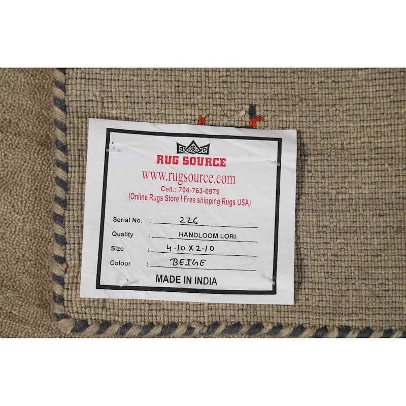 Hand Knotted Oriental 100% Wool Carpet Tribal Animal Pictorial Beige & Ivories Gabbeh Area Rug - 4' 10'' X 2' 10''
