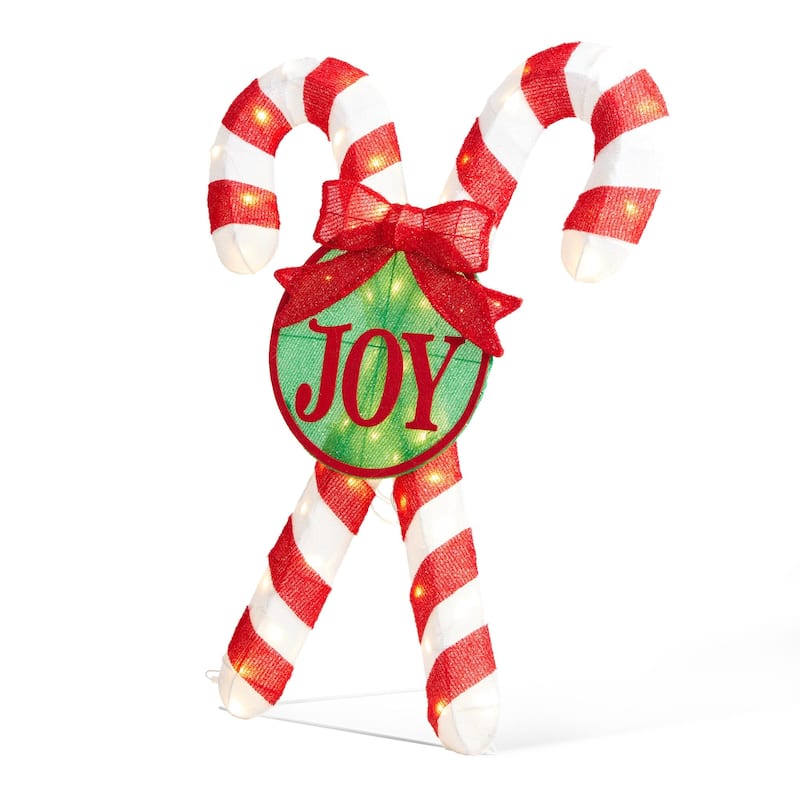 Glitzhome 35"H Lighted Christmas Candy Cane Decor with 60 LED Lights - 3D Candy Cane