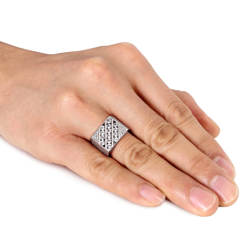 Miadora Mens Created White Sapphire Square Ring in Sterling Silver