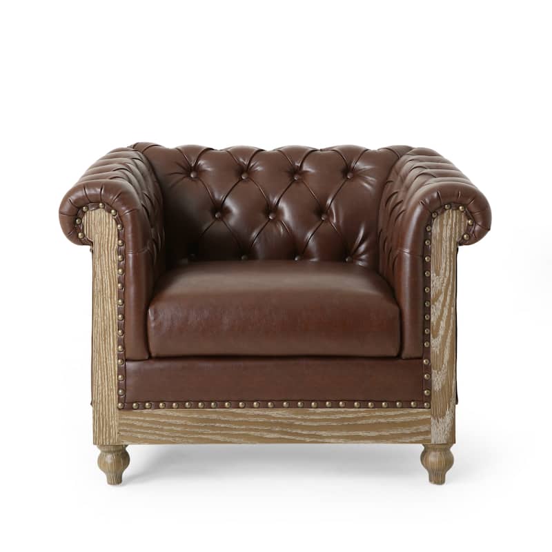 Castalia Chesterfield Tufted Club Chair by Christopher Knight Home - 39.00" L x 33.50" W x 28.00" H - Dark Brown + Natural