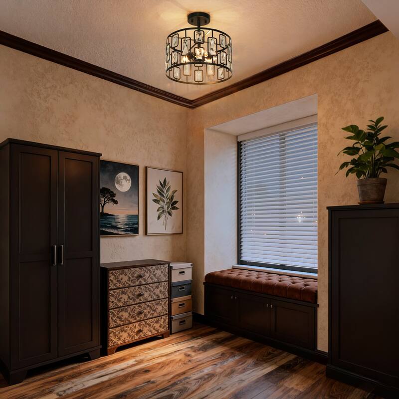 Dana Modern Black 3-Light Drum Chandelier Semi-flush Mount Ceiling Light - D13"* H12.5"