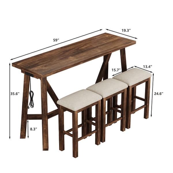 Multipurpose Home Kitchen Dining Bar Table Set with 3 Upholstered ...