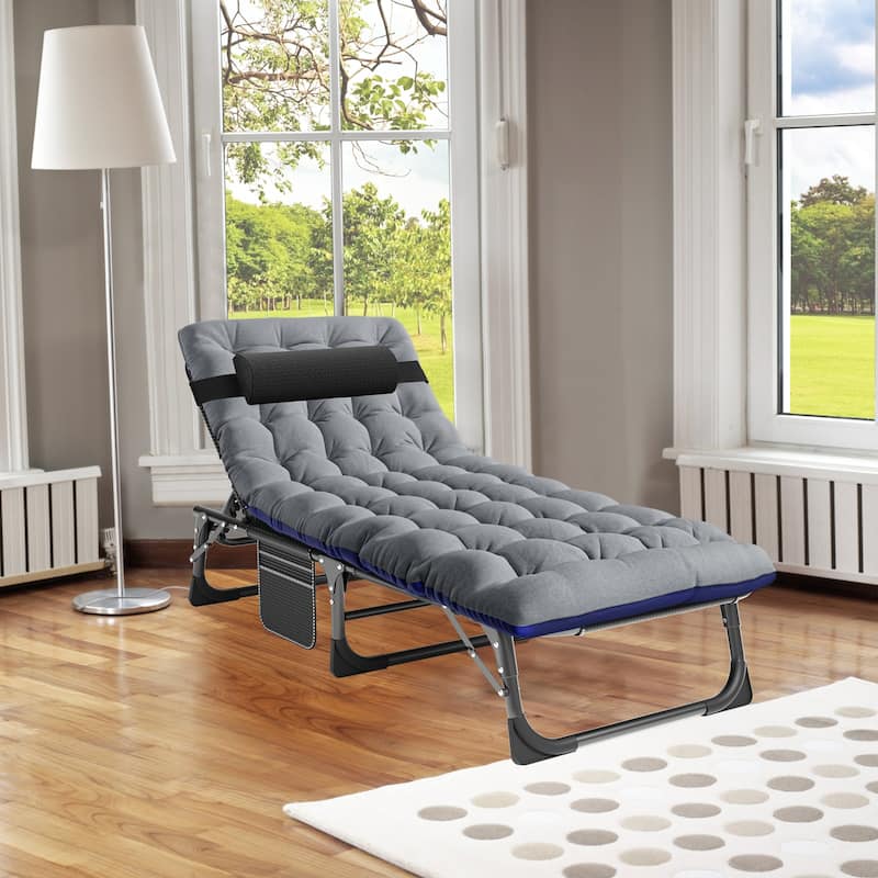 DoCred Adjustable Folding Camping Cot Bed, Lounge Chair Guest Bed - 75" - Grey/Blue