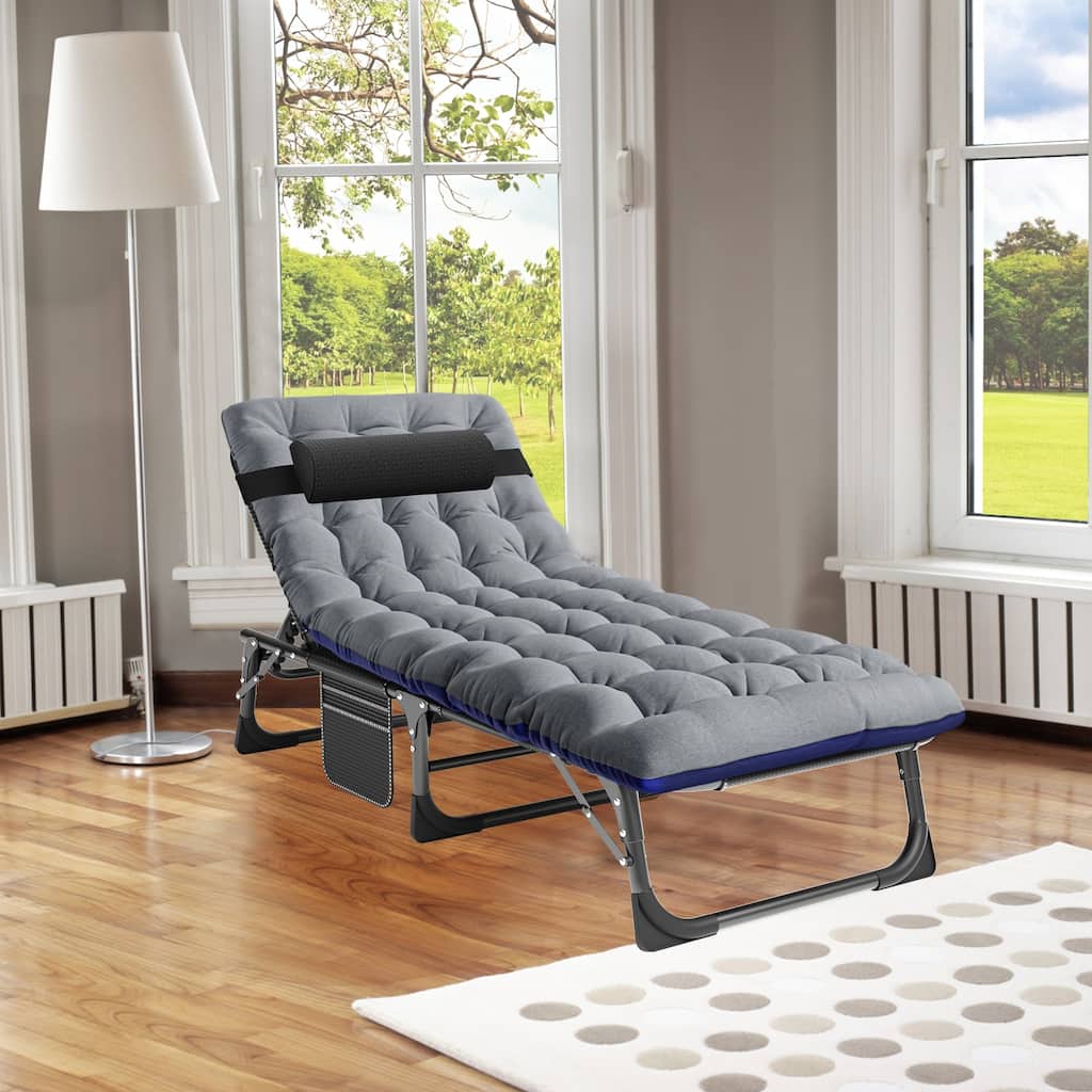 DoCred Adjustable Folding Camping Cot Bed, Lounge Chair Guest Bed - 75"