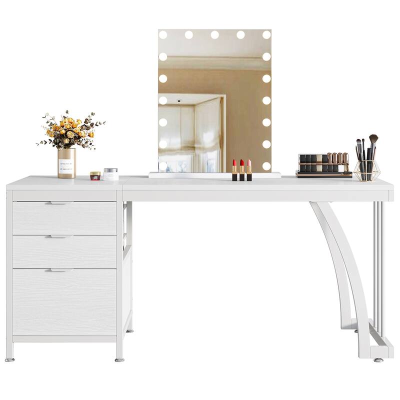 Vanity Desk with 3 Drawers, 59-Inch Large Dressing Table with Reversible Drawers, Chic Makeup Desk for Women Girls