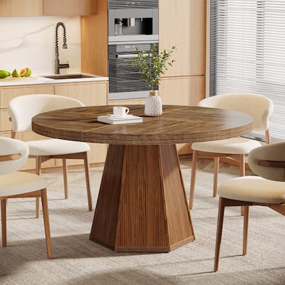47-Inch Round Dining Table for 4, Farmhouse Industrial Wooden Kitchen Table