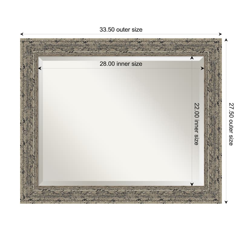 Attic Aged Beveled Wood Framed Bathroom Vanity Wall Mirror - 34 x 28 in - Attic Aged Silver