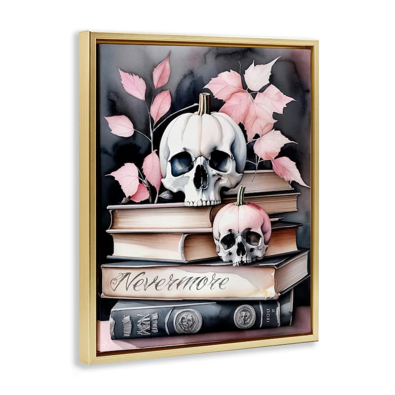 Stupell Spooky Skull Book Stack Framed Floater Canvas Wall Art Design By Tabz Jones