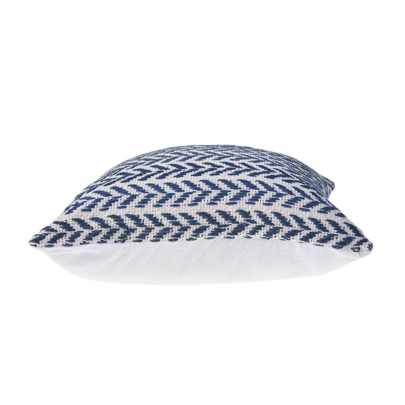 Handwoven Coastal Chevron Throw Pillows - 18" - White and Blue - Set of 2