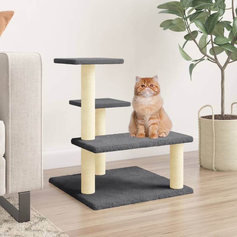 vidaXL Cat Tree Dark Grey Engineered wood, Plush, Sisal Medium Cat Tree