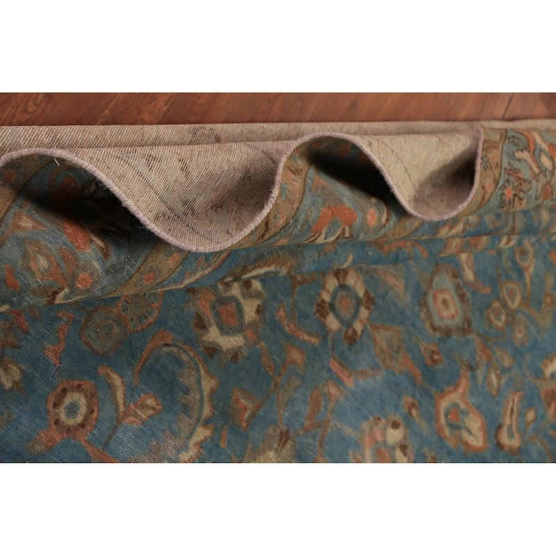 All-Over Floral Blue Tabriz Persian Area Rug Hand-Knotted Wool Carpet - 7'10"x 11'0"
