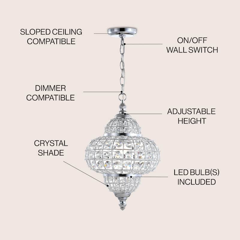 Juliette 12" Crystal/Metal LED Chandelier Pendant, Chrome by JONATHAN Y