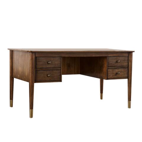 Metal and Wood Writing Desk in Antique Oak Finish