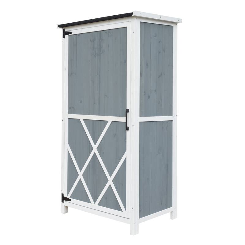 Roomfitters 54 Inch Two-Tone Outdoor Storage Shed with Sloped Roof, Gray and White