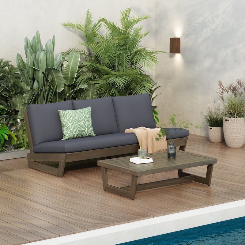 Christopher Knight Home - Sherwood Acacia Outdoor Patio Sofa with Coffee Table Set - Gray Finish wood+Dark Gray Cushion